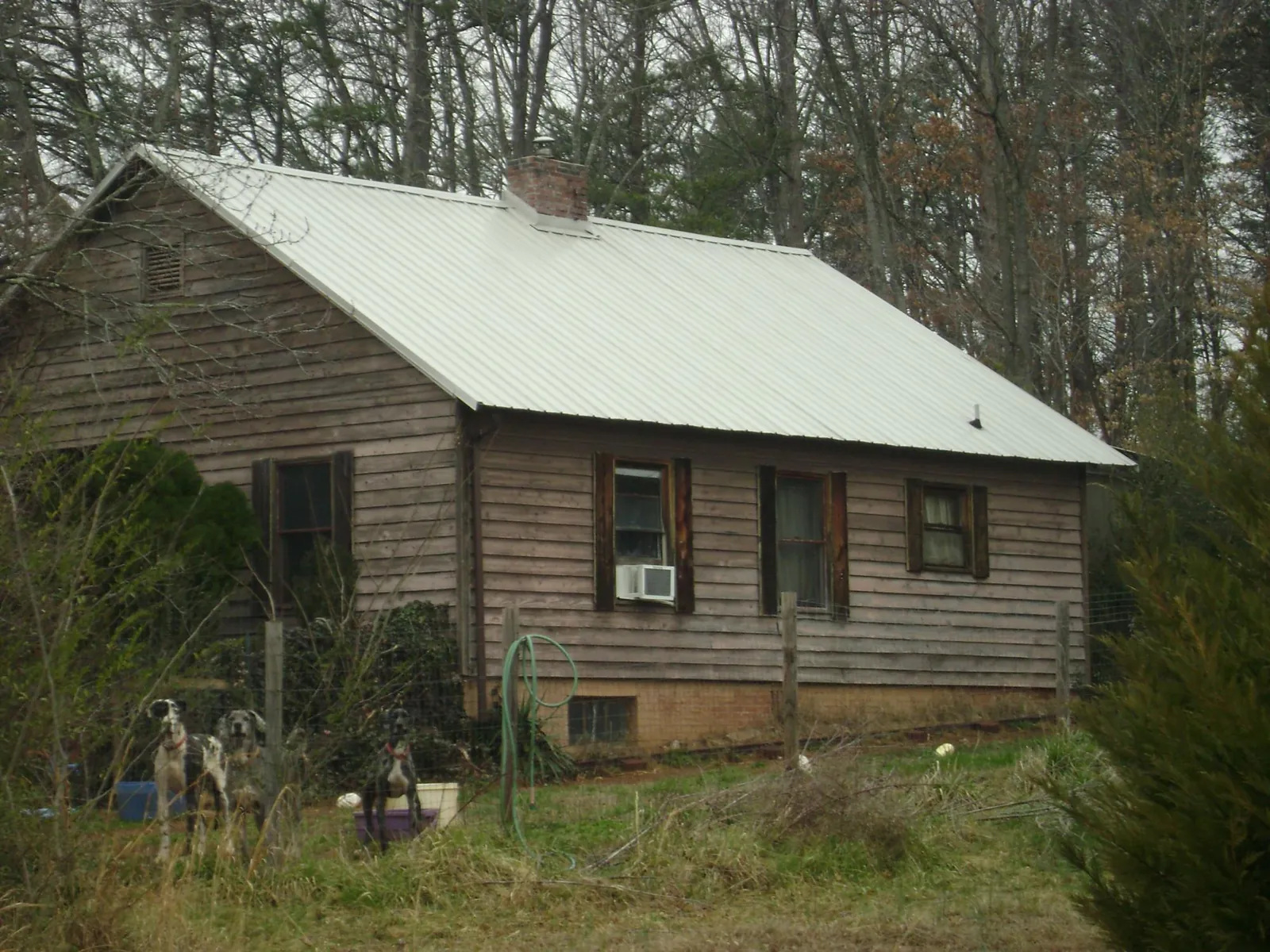 White metal roof on an old wood sided farmhouse, from a Asphalt Shingle Roof Repair job in Olney